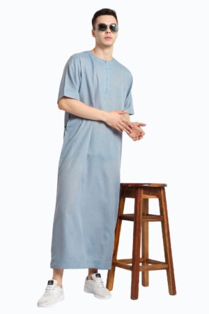 Blue Thobes Cotton Blend Plain Solid Work