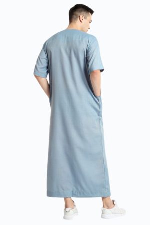 Blue Thobes Cotton Blend Plain Solid Work