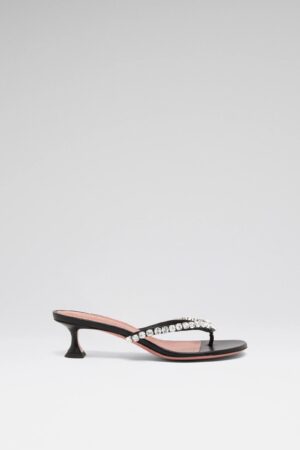 Gigi Thong Sandal Black Nappa And White Crystals