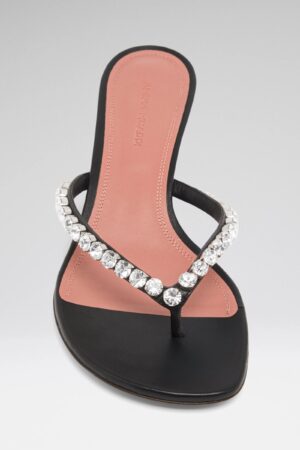 Gigi Thong Sandal Black Nappa And White Crystals