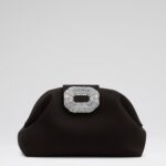 Camelia Clutch Champagne Satin - Black